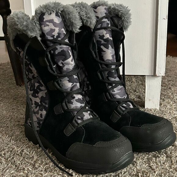 Columbia Ice Maiden Winter Boots Black & Gray Waterproof Leather & Textile Sz 9 - Picture 6 of 14